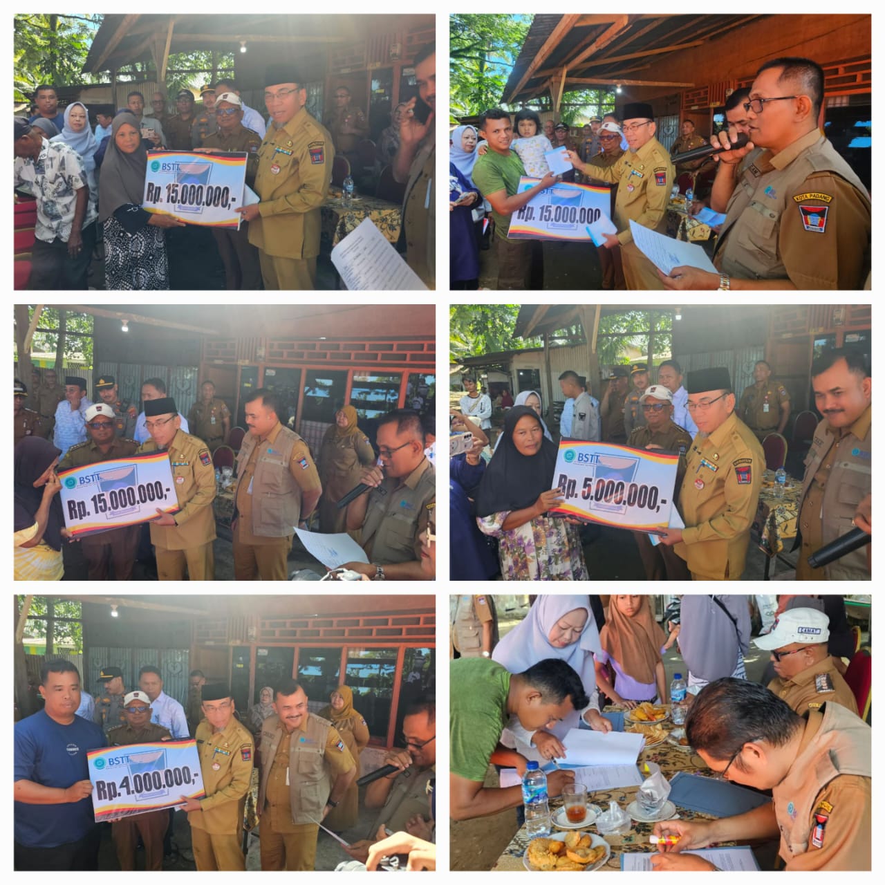Penyerahan Bantuan Sosial Tidak Terencana (BSTT) oleh Wakil Walikota Padang, Bp. Maigus Nasir didampingi oleh Kepala BPKAD Kota Padang, Raju Minropa, S.Stp, M.Si kepada warga padang korban Kebakaran